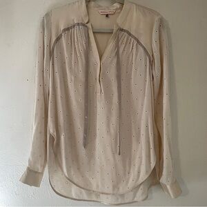 Rebecca Taylor Cream Eyelet Silk Trim Blouse Tie Neck Sheer Size 6